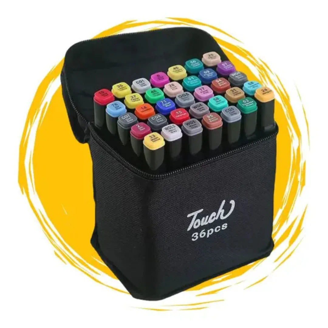 Conjunto de Caneta Colorida Ponta Dupla 36Pçs com Estojo (Versão Pretas ou Brancas) Generico