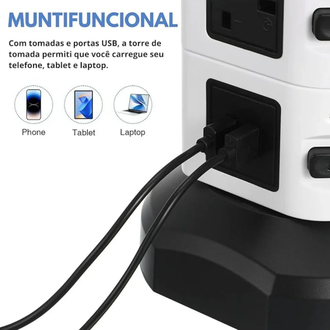 Torre de Tomada Elétrica com 7 Entradas Universais e 2 Portas USB - OI-TO 128 Generico