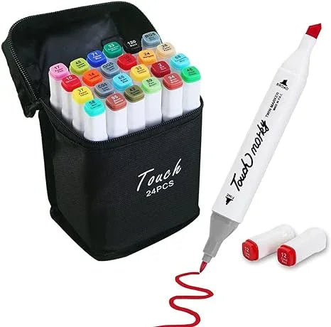 Conjunto de Caneta Colorida Ponta Dupla 24Pçs com Estojo (Versão Pretas ou Brancas) Generico
