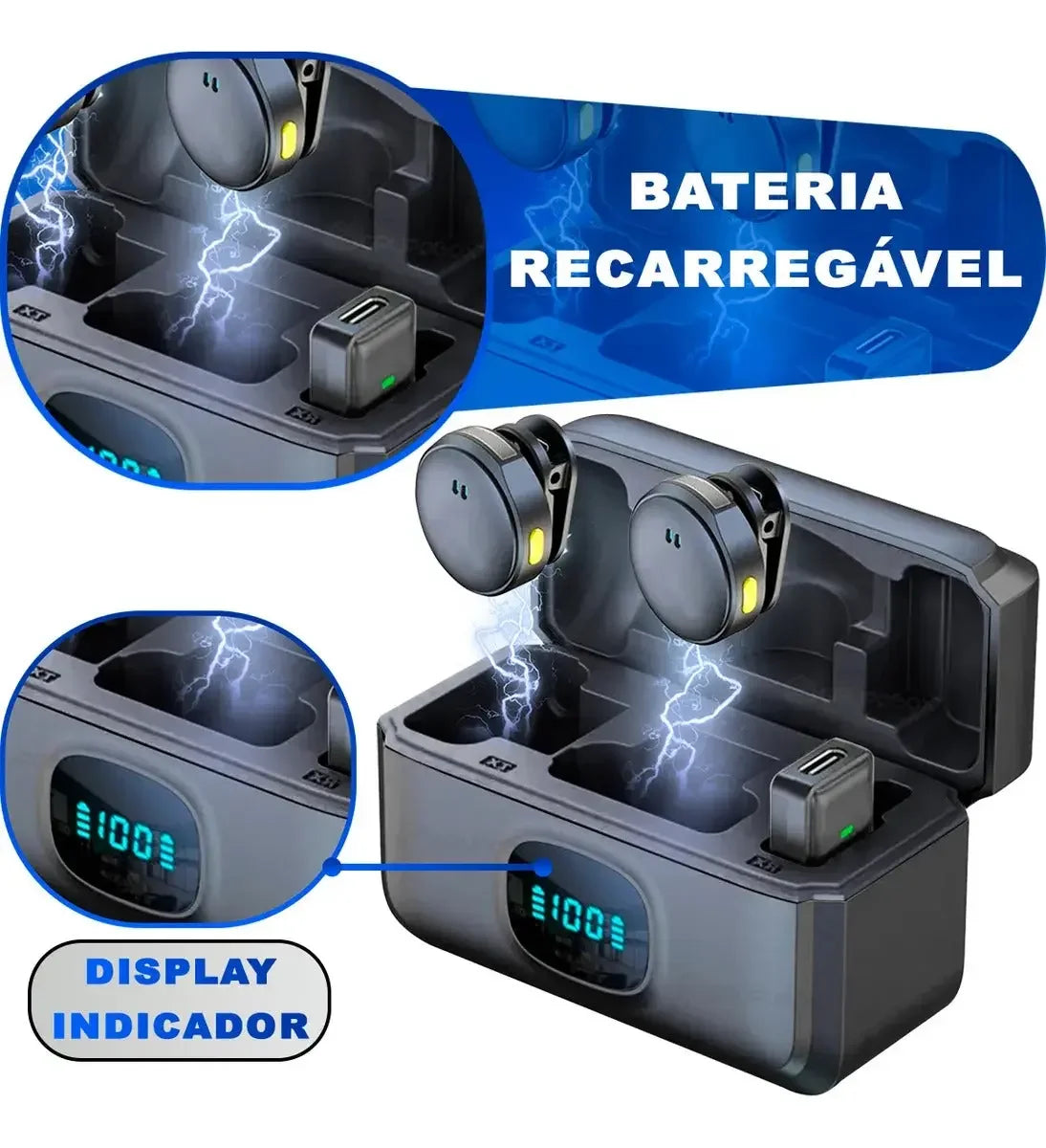 Microfone Lapela Duplo Sem Fio Magnético Anti Ruído Generica