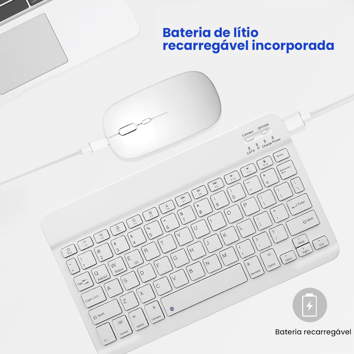 Kit Fone de Ouvido Bluetooth Tune 510 + Conjunto Teclado e Mouse Sem Fio - Branco