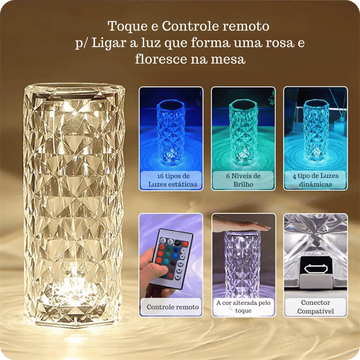 Luminária De Mesa Diamantada 16 Cores LED AltoTech