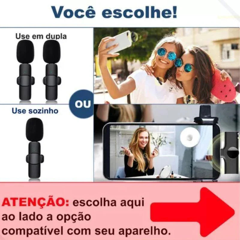 Kit 2 Microfone de Lapela Sem Fio – Áudio Profissional em Movimento AltoTech