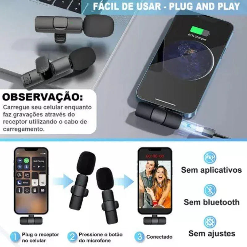 Kit 2 Microfone de Lapela Sem Fio – Áudio Profissional em Movimento AltoTech