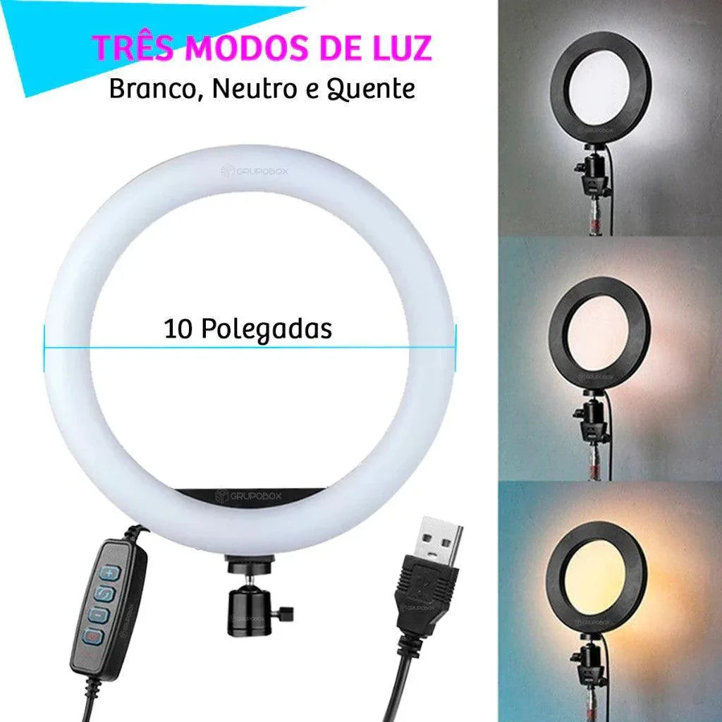 Kit Youtuber com Tripé + Ring Light + Microfone de Lapela Sem Fio AltoTech