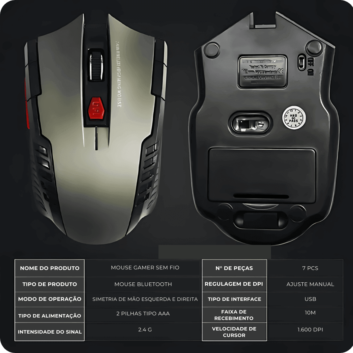 Mouse Game Bluetooth 1600 DPI 2.4Ghz USB AltoTech