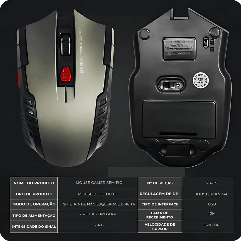 Mouse Game Bluetooth 1600 DPI 2.4Ghz USB