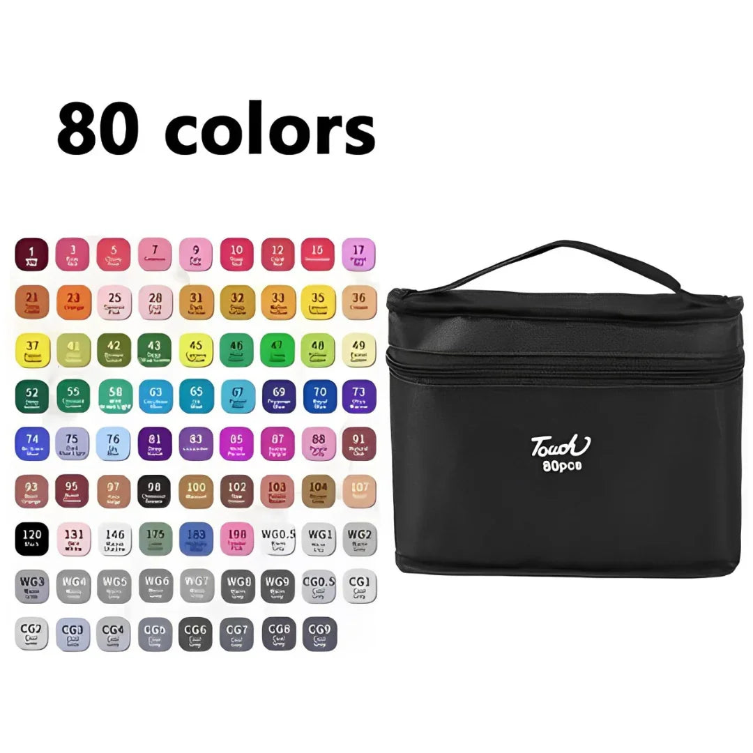 Conjunto de Caneta Colorida Ponta Dupla 80Pçs com Estojo (Versão Pretas ou Brancas) Generico