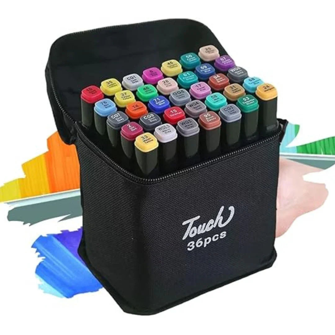 Conjunto de Caneta Colorida Ponta Dupla 36Pçs com Estojo (Versão Pretas ou Brancas) Generico