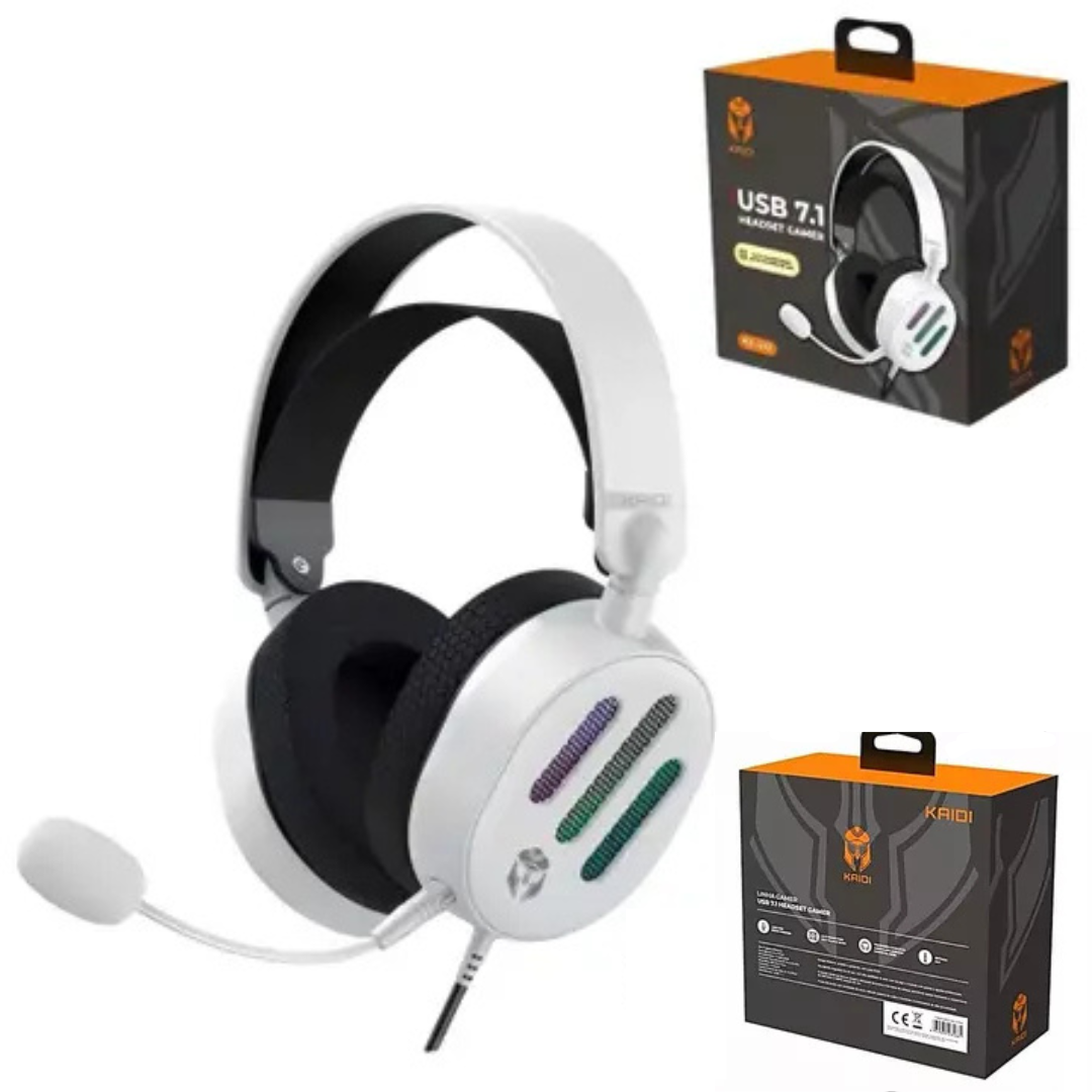 Fone Headset Gamer Rgb Usb 7.1 KD-G32 Kaidi - BRANCO