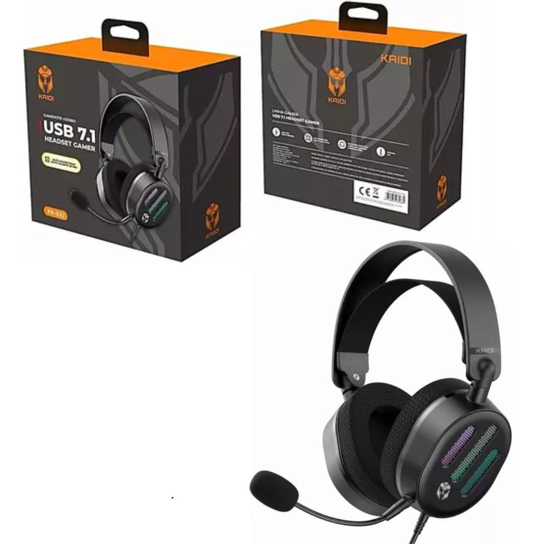 Fone Headset Gamer Rgb Usb 7.1 KD-G32 Kaidi - PRETO