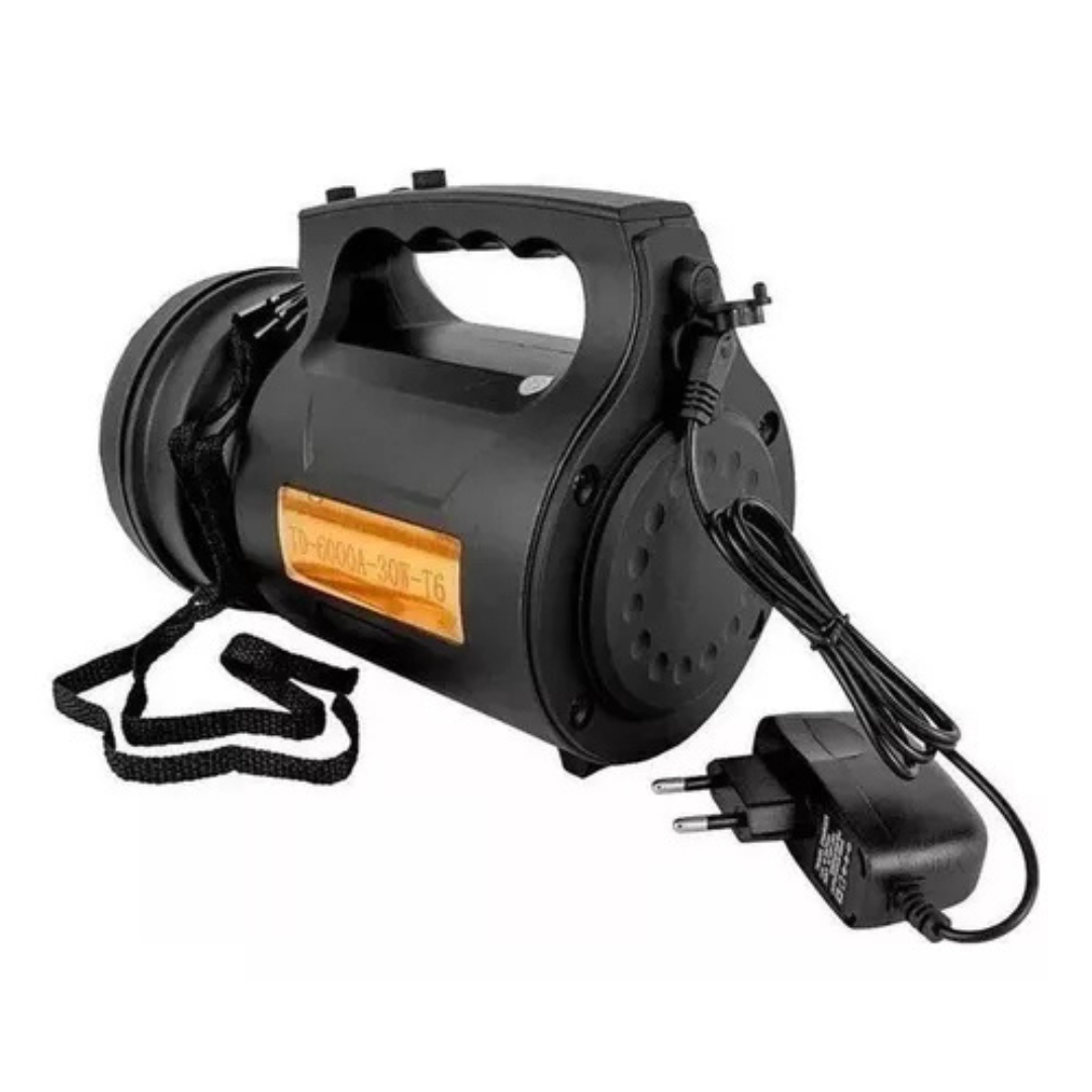 Lanterna Holofote LED 30W TD-6000A T6 Recarregável Pesca Trilha Camping