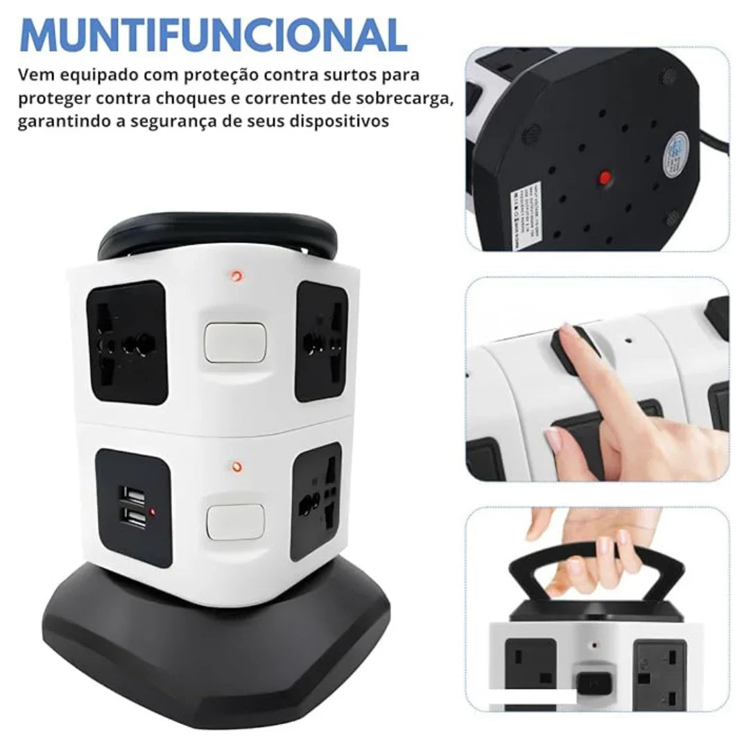 Torre de Tomada Elétrica com 7 Entradas Universais e 2 Portas USB - OI-TO 128 Generico
