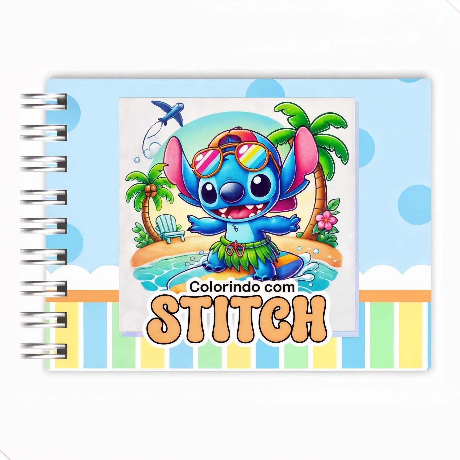 Kit Livro Colorir Stitch (Azul/ Rosa) + 24 Canetas Marcadora De Ponta Dupla Genérica