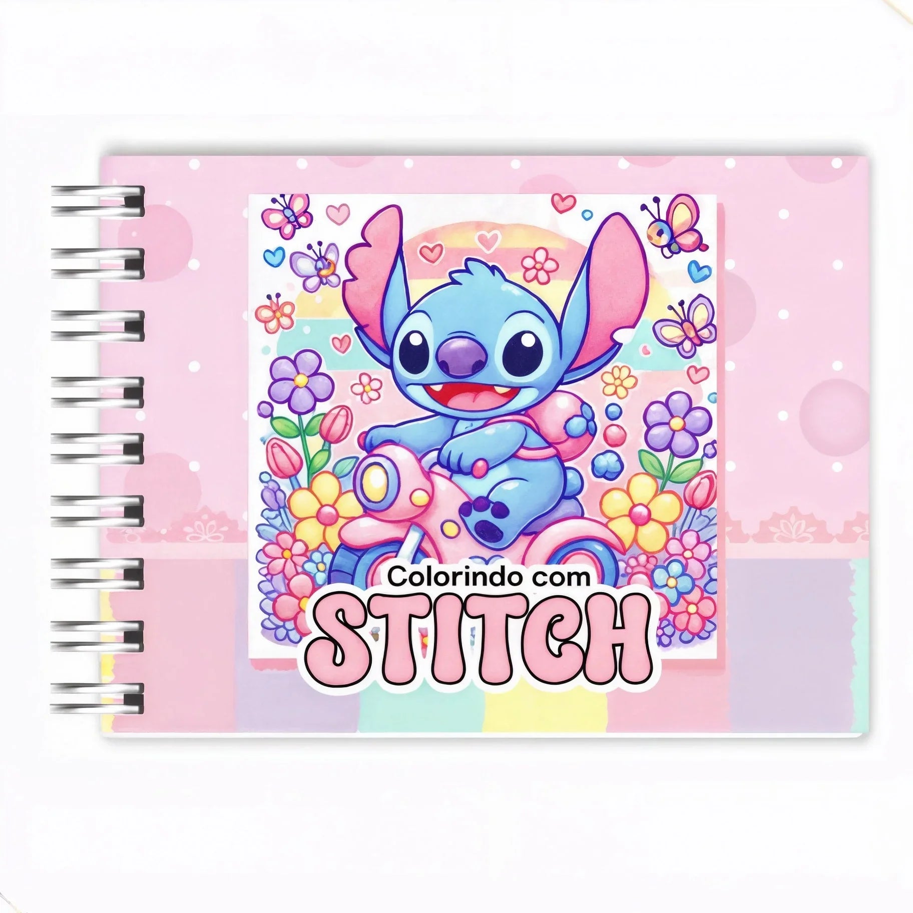 Kit Livro Colorir Stitch (Azul/ Rosa) + 24 Canetas Marcadora De Ponta Dupla Genérica