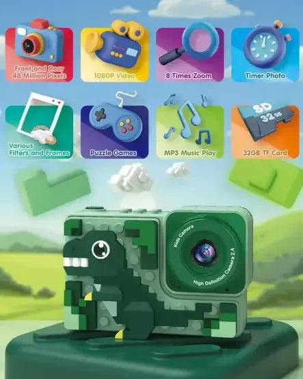 Câmera Digital Infantil Kids Dinossauro - 3 a 12 Anos IPS 2.4" Verde CR-1151 Generico