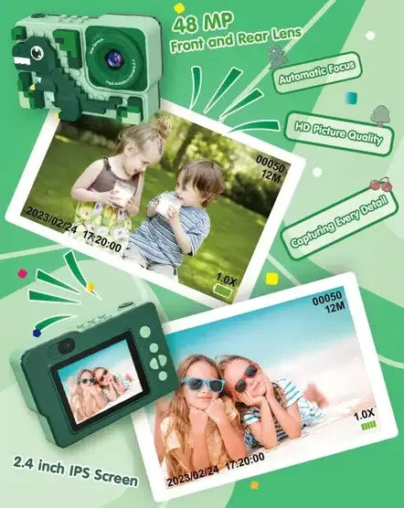 Câmera Digital Infantil Kids Dinossauro - 3 a 12 Anos IPS 2.4" Verde CR-1151 Generico