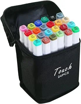 Conjunto de Caneta Colorida Ponta Dupla 24Pçs com Estojo (Versão Pretas ou Brancas) Generico