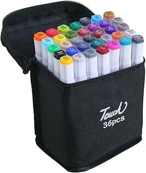 Conjunto de Caneta Colorida Ponta Dupla 36Pçs com Estojo (Versão Pretas ou Brancas) Generico