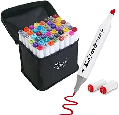 Conjunto de Caneta Colorida Ponta Dupla 48Pçs com Estojo (Versão Pretas ou Brancas) Generico