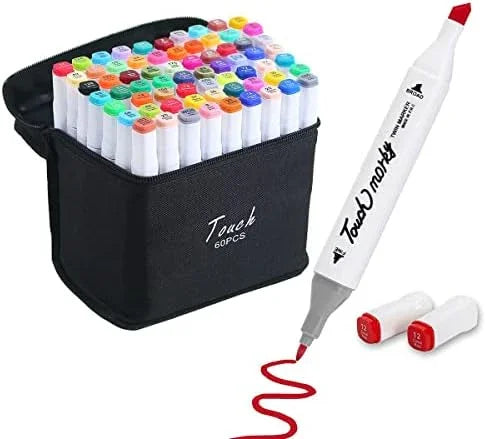 Conjunto de Caneta Colorida Ponta Dupla 60Pçs com Estojo (Versão Pretas ou Brancas) Generico