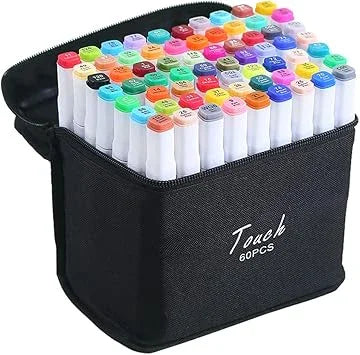 Conjunto de Caneta Colorida Ponta Dupla 60Pçs com Estojo (Versão Pretas ou Brancas) Generico