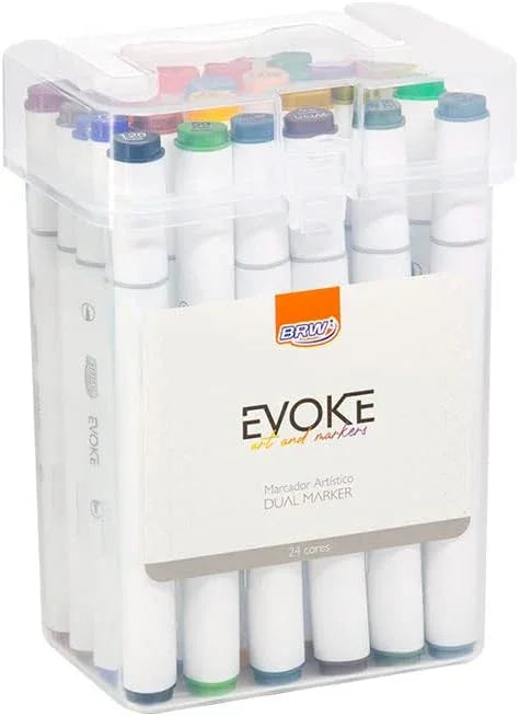 Conjunto de Caneta Colorida Ponta Dupla 24Pçs com Estojo (Versão Pretas ou Brancas) Generico