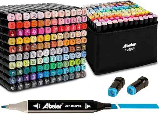 Conjunto de Caneta Colorida Ponta Dupla 120Pçs com Estojo (Versão Pretas ou Brancas) Generico