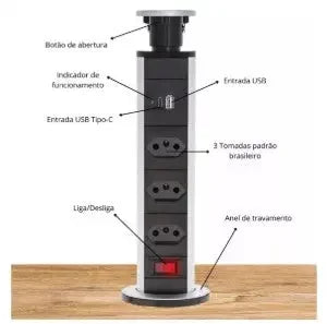 Tomada Multifuncional Power Socket Torre Retrátil BM-8691 Generico