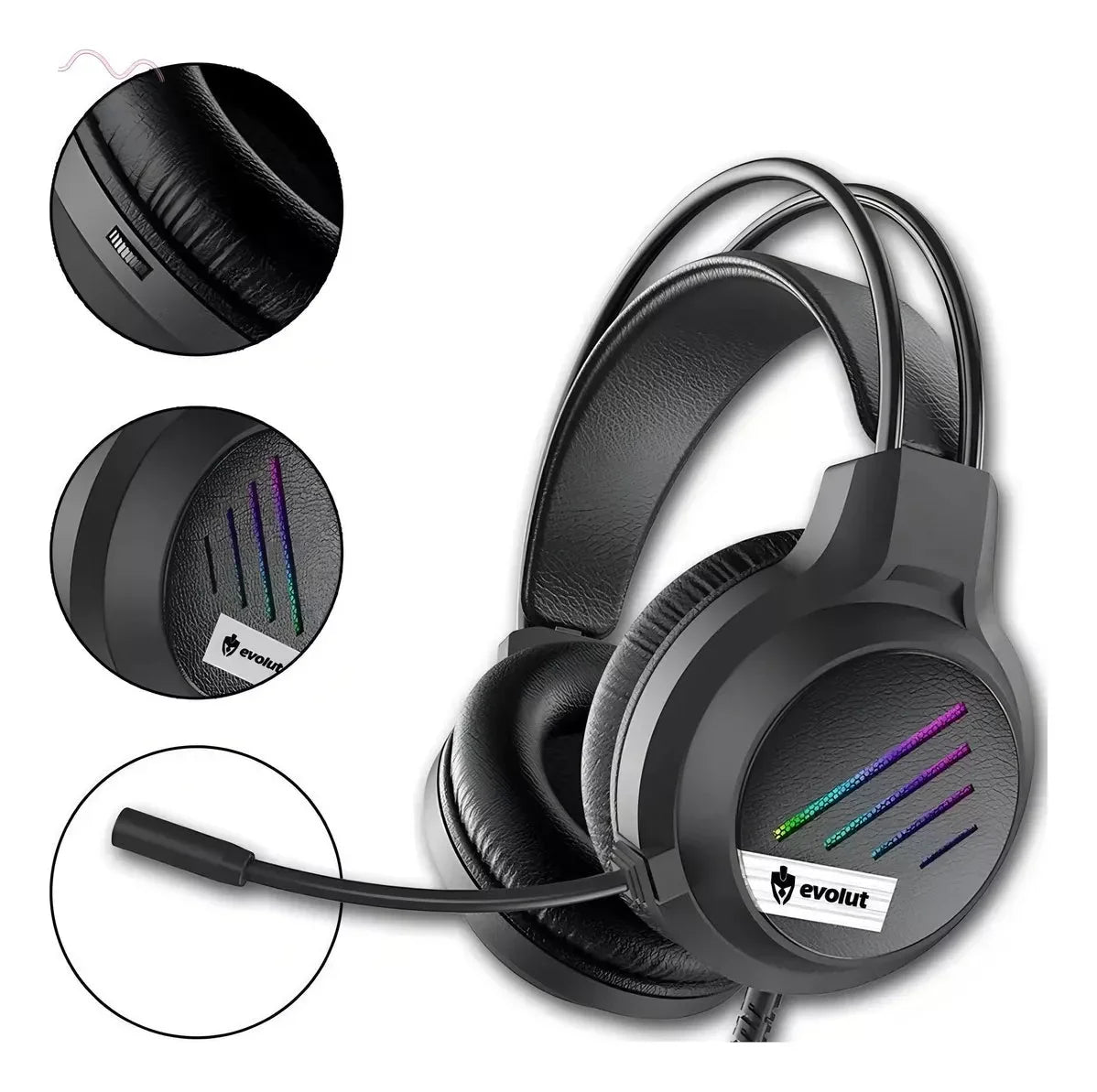 FONE HEADSET GAMER EVOLUT Lesh EG-306 RGB Rainbow - Preto Generico