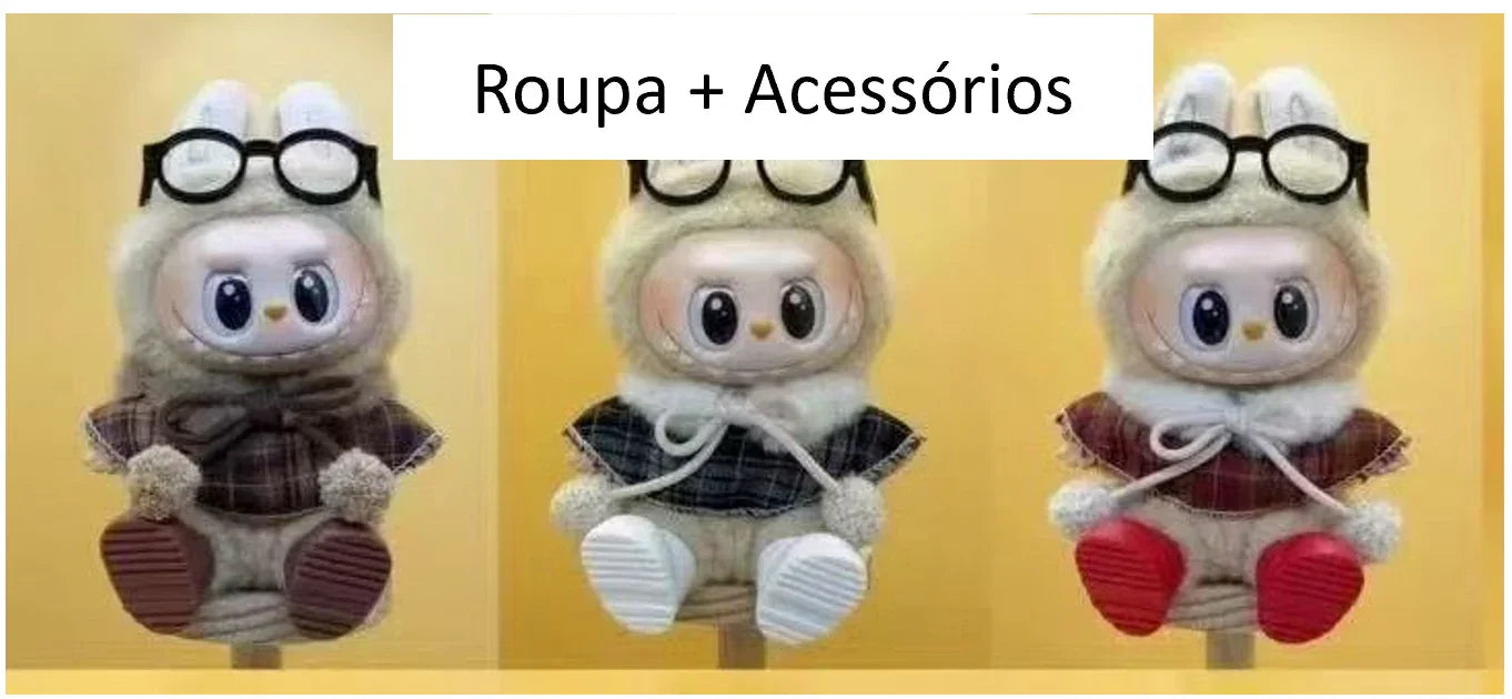 KIT SEM CAIXA + ROUPAS - Geração 3  (Sortidos) - Kit 1 Labubu Monstros Mini Pelúcias Colecionável Personalizável + 1 Roupa Generico