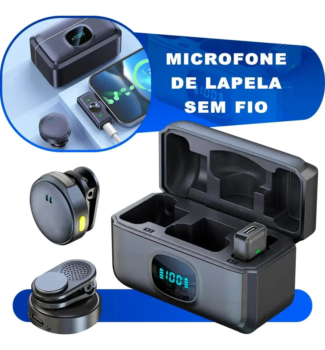 Microfone Lapela Duplo Sem Fio Magnético Anti Ruído Generica