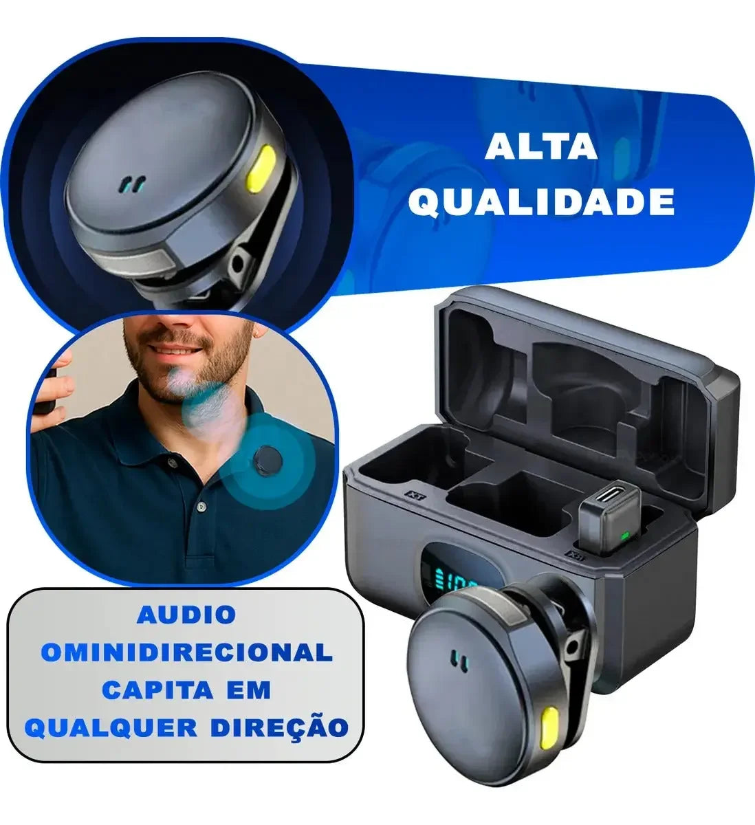 Microfone Lapela Duplo Sem Fio Magnético Anti Ruído Generica