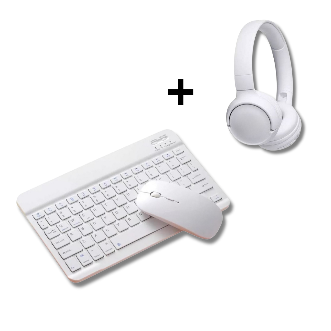 Kit Fone de Ouvido Bluetooth Tune 510 + Conjunto Teclado e Mouse Sem Fio - Branco