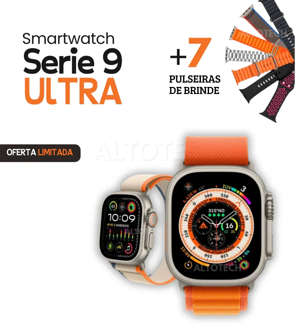 SmartWatch Serie 9 Ultra  + Kit 7 Pulseiras (Brinde!) AltoTech