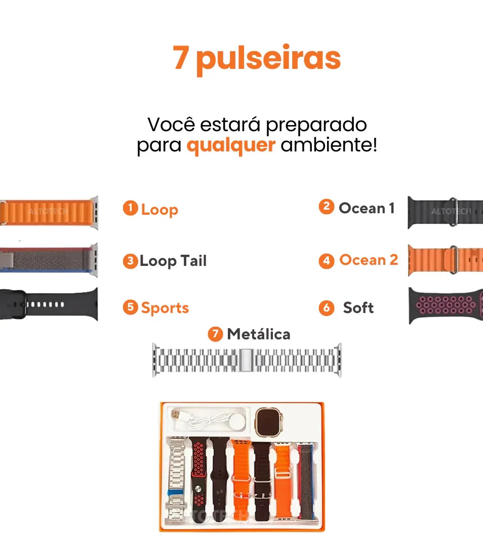 SmartWatch Serie 9 Ultra  + Kit 7 Pulseiras (Brinde!) AltoTech