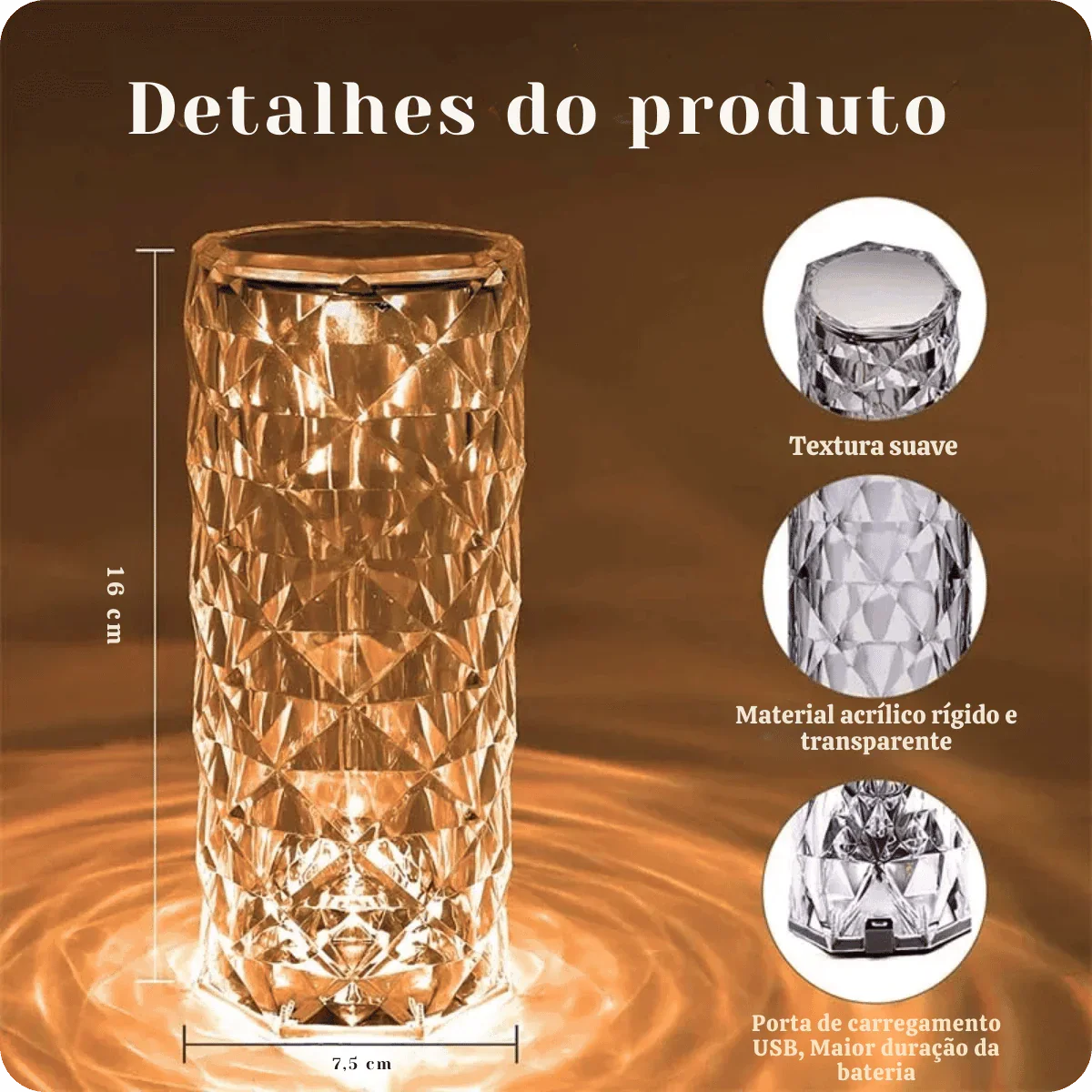Luminária De Mesa Diamantada 16 Cores LED AltoTech