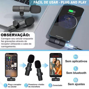 Kit 2 Microfone de Lapela Sem Fio – Áudio Profissional em Movimento