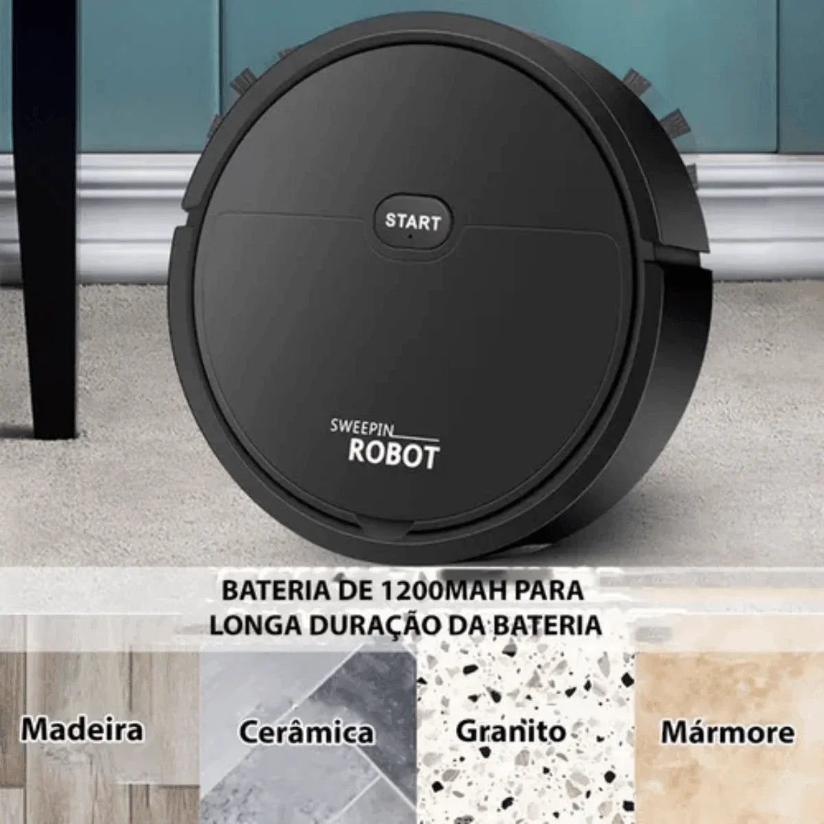 Robô Aspirador de Pó Recarregável - Sweepin Robot (Preto) AltoTech