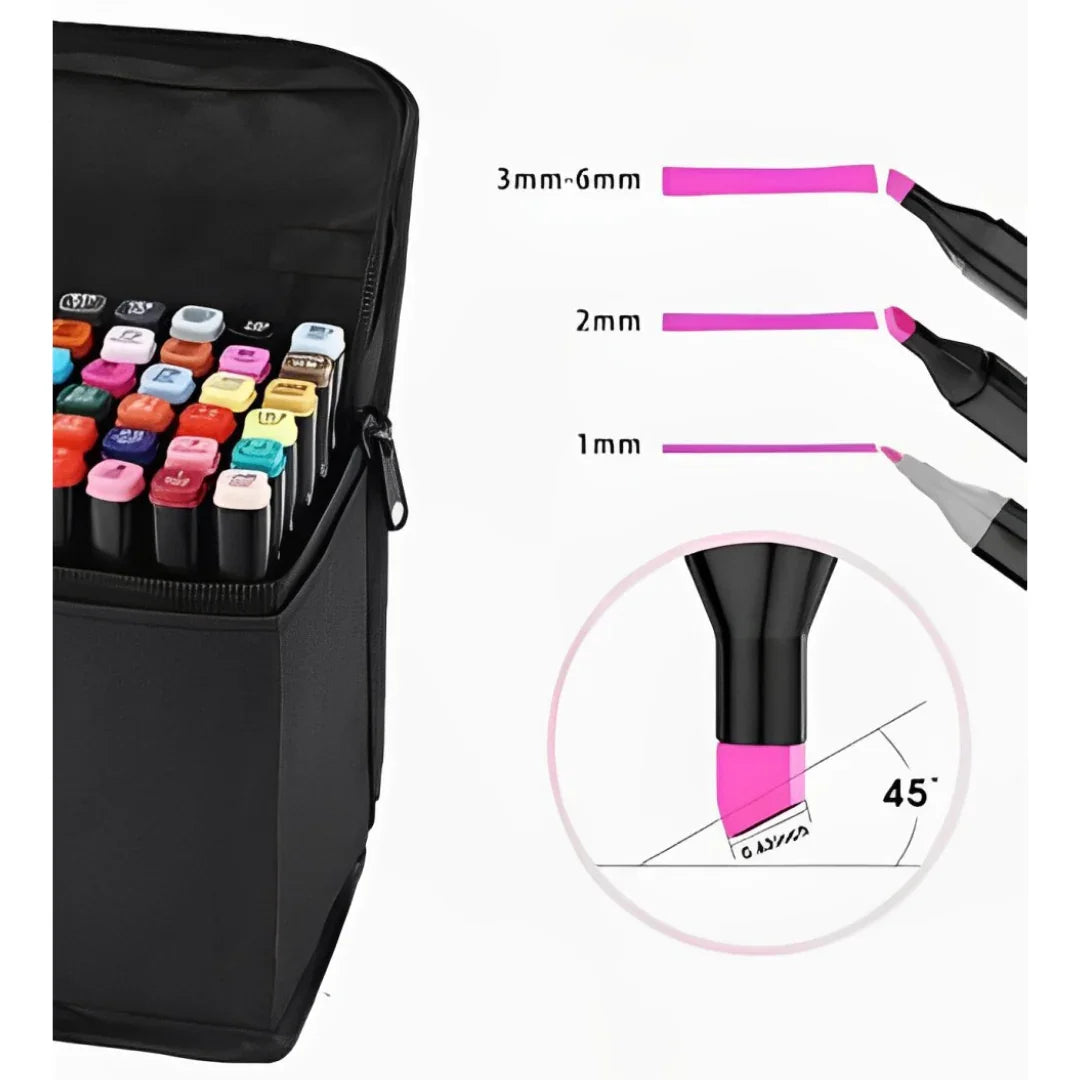 Conjunto de Caneta Colorida Ponta Dupla 60Pçs com Estojo (Versão Pretas ou Brancas) Generico