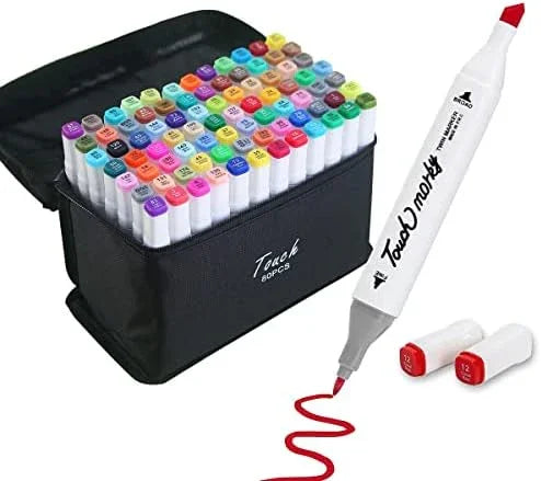 Conjunto de Caneta Colorida Ponta Dupla 120Pçs com Estojo (Versão Pretas ou Brancas) Generico