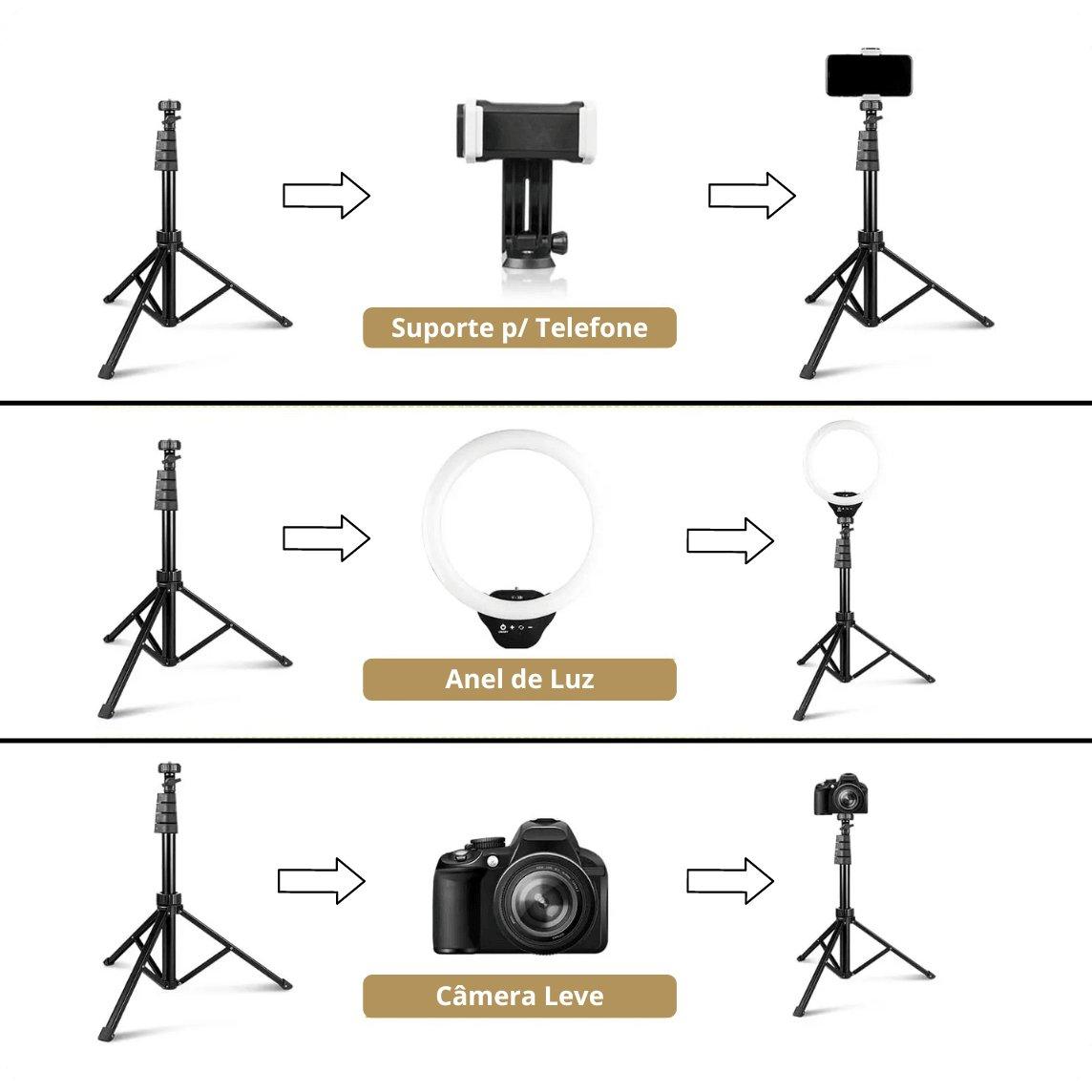 Kit Completo Ring Light Profissional 6/10/12 Pol - Tripé Universal e Controle Remoto - AltoTech